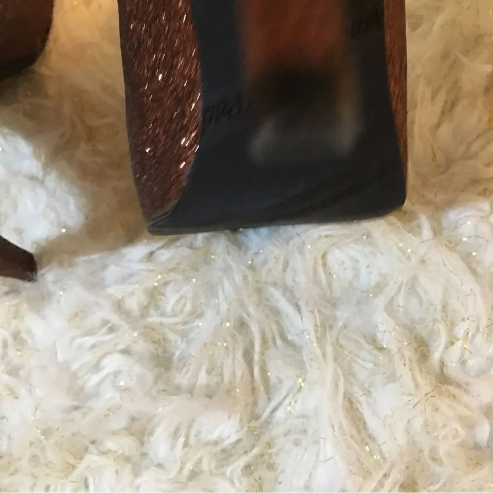 Rose Petals Copper Bling glitter Bow Heels with leather Trim